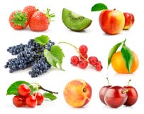 Set Fresh Fruits With Green Leaves Isolated Royalty Free Stock Photography Set Fresh Fruits With Green Leaves Isolated Royalty Free Stock Photography