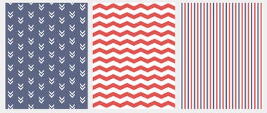 Set 3 Geometrycznego Bezszwowego wektoru wzoru Błękit, biel I Czerwony projekt, Szewron, lampasy i abstrakt strzały, ilustracji Set 3 Geometrycznego Bezszwowego wektoru wzoru Błękit, biel I Czerwony projekt, Szewron, lampasy i abstrakt strzały, ilustracji