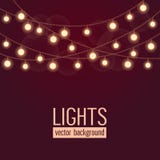 Set of glowing string lights on dark red background. Vector illustration stock illustration Set of glowing string lights on dark red background. Vector illustration stock illustration