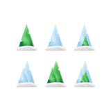 Set of green trees and mountains in the snow in a gradient for christmas and new year. Vector elements isolated on white backgroun. D Stock Photo Set of green trees and mountains in the snow in a gradient for christmas and new year. Vector elements isolated on white backgroun. D Stock Photo