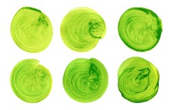Set of green watercolor hand painted circle isolated on white. Illustration for artistic design. Round stains, blobs Royalty Free Stock Photography Set of green watercolor hand painted circle isolated on white. Illustration for artistic design. Round stains, blobs Royalty Free Stock Photography