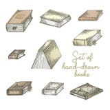 Set of hand drawing sketch books for concept vintage design fair or festival flyer, paper, banner, school library retro royalty free illustration Set of hand drawing sketch books for concept vintage design fair or festival flyer, paper, banner, school library retro royalty free illustration