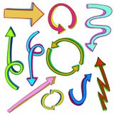 Set of hand drawn 3d arrows. VECTOR set. Colorful arrows isolated on white royalty free illustration Set of hand drawn 3d arrows. VECTOR set. Colorful arrows isolated on white royalty free illustration