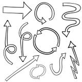 Set of hand drawn 3d arrows. VECTOR set. Doodled arrows isolated on white Royalty Free Stock Photos Set of hand drawn 3d arrows. VECTOR set. Doodled arrows isolated on white Royalty Free Stock Photos