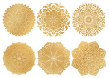 Set of 6 hand-drawn gold Arabic mandala on white background.Ethnic ornament. Stock Images Set of 6 hand-drawn gold Arabic mandala on white background.Ethnic ornament. Stock Images