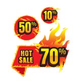The set of hot sale burning labels discount 10%. 50%. 70% and ta stock illustration The set of hot sale burning labels discount 10%. 50%. 70% and ta stock illustration