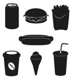 Set Icons Of Fast Food Black Silhouette Stock Image