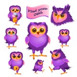 Set of 8 isolated characters of owl. stock illustration Set of 8 isolated characters of owl. stock illustration