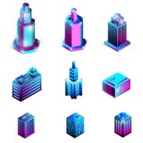 Set of isometric buildings isolated on a white background. stock illustration Set of isometric buildings isolated on a white background. stock illustration