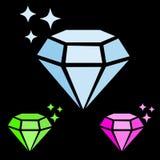 Set of jewel gem icon blue diamond, pink ruby and green emerald simple vector with sparkles, black background, luxury stock illustration Set of jewel gem icon blue diamond, pink ruby and green emerald simple vector with sparkles, black background, luxury stock illustration