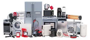 Set of kitchen and household appliances. 3D rendering Royalty Free Illustration Set of kitchen and household appliances. 3D rendering Royalty Free Illustration