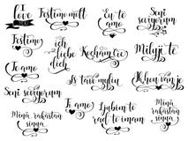 Set 16 kocham ciebie zwrot ręki literowanie w wiele językach Nowożytna kaligrafia ilustracji Set 16 kocham ciebie zwrot ręki literowanie w wiele językach Nowożytna kaligrafia ilustracji