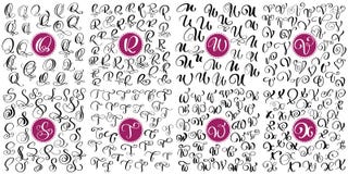 Set letter Q, R, S, T, U, V, W, X Hand drawn vector flourish calligraphy. Script font. Isolated letters written with ink vector illustration Set letter Q, R, S, T, U, V, W, X Hand drawn vector flourish calligraphy. Script font. Isolated letters written with ink vector illustration