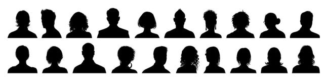 Set man and woman head icon silhouette.