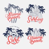 Set of Miami Beach and Surfing hand written lettering. vector illustration Set of Miami Beach and Surfing hand written lettering. vector illustration