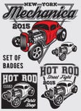 Set Of Badges With Hot Rod Royalty Free Stock Photos