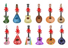 Set Of Beautiful Ukulele Guitars With Red Ribbon Royalty Free Stock Images Set Of Beautiful Ukulele Guitars With Red Ribbon Royalty Free Stock Images