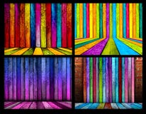 Set Of Colorful Wooden Room Backgrounds Stock Images