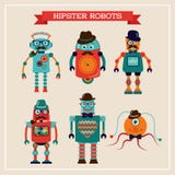 Set Of Cute Retro Vintage Hipster Robots Stock Image