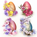 Set Of Easter Eggs Decorated By Flowers Royalty Free Stock Photography Set Of Easter Eggs Decorated By Flowers Royalty Free Stock Photography