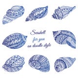 Set Of Hand Drawn Seashell With Ethnic Motif. Abstract Zentangle Stylized Cockleshells. Ocean Life Doodle Collection. Vector Illus Stock Image Set Of Hand Drawn Seashell With Ethnic Motif. Abstract Zentangle Stylized Cockleshells. Ocean Life Doodle Collection. Vector Illus Stock Image