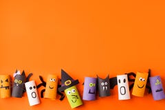 Set Of Handmade Toys For Halloween Party. Paper Crafts, Easy DIY. Handcraft Creative Idea From Toilet Tube For Preschool, Daycare Royalty Free Stock Image Set Of Handmade Toys For Halloween Party. Paper Crafts, Easy DIY. Handcraft Creative Idea From Toilet Tube For Preschool, Daycare Royalty Free Stock Image