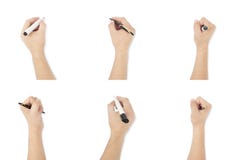 Set Of Isolated Writing Hands With Pen And Sketch Pen/marker On Plain White Background Royalty Free Stock Photography Set Of Isolated Writing Hands With Pen And Sketch Pen/marker On Plain White Background Royalty Free Stock Photography