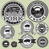 Set Of Labels With Pig And Pork Stock Photo