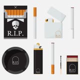 Set Of Lighters, Cigarettes, Match And Ashtray In Flat Design. Stock Photography Set Of Lighters, Cigarettes, Match And Ashtray In Flat Design. Stock Photography
