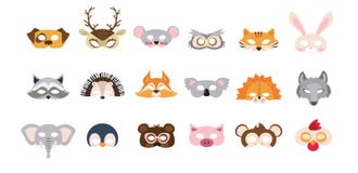 Set Of Photo Booth Props Masks Of Wild And Domestic Animals. Great For Party And Birthday. Vector Illustration Stock Photos