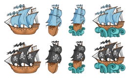 Set Of Sailing Ships And Sailboat. Commercial Sailboats Isolated On White Background. Pirating Sailboat Ship With Black Sails. Royalty Free Stock Photo Set Of Sailing Ships And Sailboat. Commercial Sailboats Isolated On White Background. Pirating Sailboat Ship With Black Sails. Royalty Free Stock Photo
