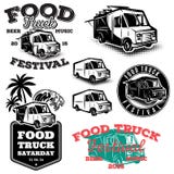 Set Of Templates, Design Elements, Vintage Style Emblems For Food Truck Stock Photography