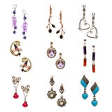 Set Of Various Earrings Isolated On White Stock Images Set Of Various Earrings Isolated On White Stock Images