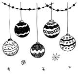 Set Of Vector Doodle Black And White Christmas Hand Drawn Balls. Stock Photos Set Of Vector Doodle Black And White Christmas Hand Drawn Balls. Stock Photos
