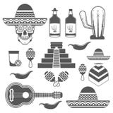 Set Of Vintage Mexico Icons, Design Elements In Monochrome Style Isolated On White Background Royalty Free Stock Photography Set Of Vintage Mexico Icons, Design Elements In Monochrome Style Isolated On White Background Royalty Free Stock Photography