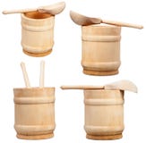 Set Of Wooden Cups And Spoons Isolated On White Royalty Free Stock Photography Set Of Wooden Cups And Spoons Isolated On White Royalty Free Stock Photography