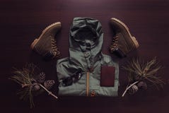 Set of outfit for traveler man stock image Set of outfit for traveler man stock image