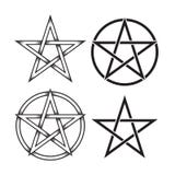 Set of pentagram or pentalpha or pentangle. Hand drawn dot work ancient pagan symbol of five-pointed star isolated vector illustra