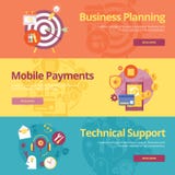 Set płascy projektów pojęcia dla biznesowego planowania, mobilne zapłaty, pomoc techniczna royalty ilustracja Set płascy projektów pojęcia dla biznesowego planowania, mobilne zapłaty, pomoc techniczna royalty ilustracja