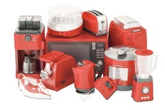 Set of red kitchen home appliances. Toaster, kettle, coffeemaker Royalty Free Illustration Set of red kitchen home appliances. Toaster, kettle, coffeemaker Royalty Free Illustration