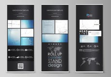 Roll up banner stands, flat design templates, geometric style, vertical vector flyers, flag layouts. Geometric blue stock illustration Roll up banner stands, flat design templates, geometric style, vertical vector flyers, flag layouts. Geometric blue stock illustration