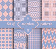 Set rose quartz and serenity geometric Patterns. 2016 colors of the year royalty free illustration Set rose quartz and serenity geometric Patterns. 2016 colors of the year royalty free illustration