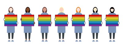 Set różnorodni biegowi żeńscy charaktery trzyma tęczę podpisuje LGBTIQ spo?eczno?? Kobiet dobra royalty ilustracja Set różnorodni biegowi żeńscy charaktery trzyma tęczę podpisuje LGBTIQ spo?eczno?? Kobiet dobra royalty ilustracja
