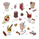 Set różnorodni boże narodzenia i zima napoje ilustracji Set różnorodni boże narodzenia i zima napoje ilustracji