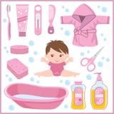 Set Sachen der Kinder für das Baden stock abbildung Set Sachen der Kinder für das Baden stock abbildung
