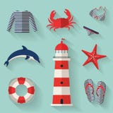 Set of sea and beach flat icons. Vector illustrati royalty free illustration Set of sea and beach flat icons. Vector illustrati royalty free illustration