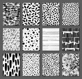 Set of 12 seamless texture. Drops, points, lines, stripes, circles, squares, rectangles. Abstract forms drawn a wide pen and ink. Stock Photos Set of 12 seamless texture. Drops, points, lines, stripes, circles, squares, rectangles. Abstract forms drawn a wide pen and ink. Stock Photos