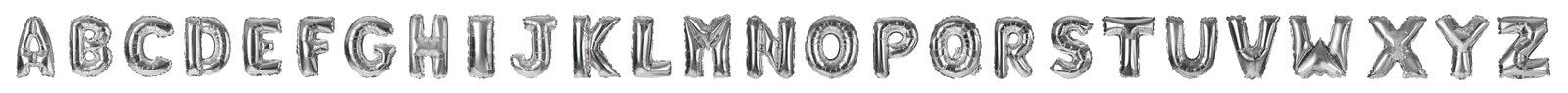Set with silver foil balloons in shape of letters on background
