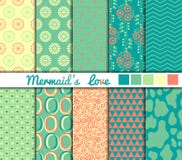 Set of 10 simple seamless patterns. 'Mermaid's stock illustration Set of 10 simple seamless patterns. 'Mermaid's stock illustration