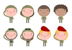 Set of soldiers. men and women. flat cartoon character design isolated on white background. US Army vector illustration Set of soldiers. men and women. flat cartoon character design isolated on white background. US Army vector illustration